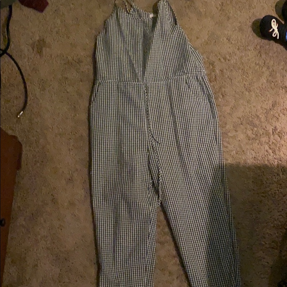 black and white checker pant romper